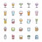 Icon set - glass and beverage  full color outline stroke vector