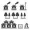 Icon set of a group of houses, a near-territory territory with a children swing and green spaces. Vector.