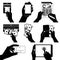 Icon set with Hands holding credit card, smartphone, money and o