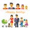 Icon set happy family. Parents and children