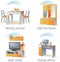 Icon set, home furniture items