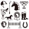 Icon set with horse equipment in flat style