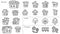 icon set of house and tree and flower - only hand writing style line drawing -