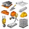 Icon set of housing construction items. Industrial repair or building symbols.