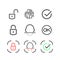 Icon set identification and unlock system on white background. Isolated Face id and Touch id linear logo collection