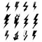 Icon set of lightnings in black-and-white colors