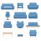 Icon set of modern furniture chair armchair and sofa. Home interior design. Vector.
