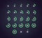 Icon set in neon style of loading, buffering, progress wheel in dots