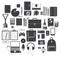 Icon Set of Office Equipment, Travel Gadget and Hobby in Flat Design, Vector