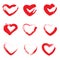 Icon set of red heart .Painted Hearts from Grunge Brush Strokes. Collection of love symbols for Valentine card, banner