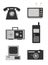 Icon set of retro electronics devices in black and white