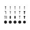 Icon set of screw and nails, nuts, bolts, rivets and nails for fastening and fixing. Workshop assortment. Vector icons for web