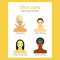Icon set for skincare infographic. Young women showing four steps face care. Beautiful girls of different races.