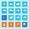 Icon set of weather icons with snow, rain, sun and clouds