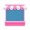 Icon shop storefront pink isolated on white background, market store shop with awnings, template symbol shop online, clip art flat