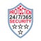 Icon sign protection and security, vector symbol of protection shield with text, 24-hour security 7 days a week, 365