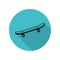 Icon of skateboard. Sports accessory long shadow icon. Simple glyph, flat vector of arrow icons for ui and ux, website or mobile