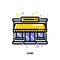 Icon of store facade or market exterior for shopping and retail concept. Flat filled outline style. Pixel perfect 64x64