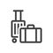 Icon suitcases for travel. Simple linear vector hand luggage. The location of the suitcase with wheels behind the carry