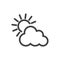 Icon sun behind the cloud. Minimalistic image. Isolated vector on a white background.