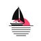 Icon sunset sailboat vibrant colors pink and black