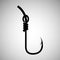 Icon symbol of a hook. Fishhook. Fishing equipment. Silhouette symbol. Vector element isolated on light background.