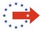 Icon symbolizing Brexit with European union stars and red arrow with single white star representing England leaving the cir