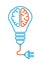 Icon on the topic is a good idea. a linear icon with two different brain hemispheres inside the bulb, from which there is a cord
