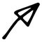 Icon with a triangular arrow outline. a triangular short arrow drawn in the style of a doodle with a black isolated outline on