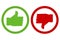 Icon up, icon of hostility. Green and red icons. Yes and no. Buttons are good and bad. Vector illustration.