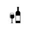 Icon vector, Glass and bottle of wine in black color, isolated on white background