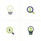 Icon vector of lamps and ideas, looking for user profiles with a magnifying glass, seeking money and profits, ideas in human