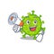 An icon of virus corona cell holding a megaphone