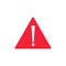 Icon of warning and risk. Attention danger, beware. Alert sign. Red triangle and exclamation mark. Flat vector icon
