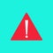 Icon of warning and risk. Attention danger, beware. Alert sign. Red triangle and exclamation mark. Flat vector icon