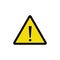 Icon of warning and risk. Attention danger, beware. Alert sign. Yellow triangle and exclamation mark. Flat vector icon