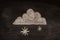Icon for weather forecast, cloudy, snowy, chalk drawn on blackboard.