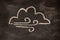 Icon for weather forecast, cloudy, windy, chalk drawn on blackboard.