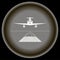 Icon white landing plane on gray plate black background.