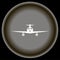 Icon white plane on gray plate black background.
