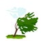 The icon of the wind that bends the green tree. concept of weather, tornado and other elements of nature. flat vector