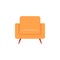 Icon of yellow armchair with wooden legs flat vector illustration isolated.