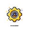 Icon of yellow gear with employee silhouette for human resources management concept. Flat filled outline style. Pixel perfect