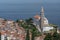 Iconic aerial view of harbor fishing town of Piran, Slovenia