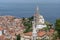 Iconic aerial view of harbor fishing town of Piran, Slovenia