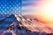 Iconic Aerial View of Mount Baker with American National Flag