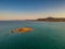 Iconic aerial view over the oldest submerged lost city of Pavlopetri in Laconia, Greece. About 5,000 years old Pavlipetri is the