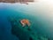 Iconic aerial view over the oldest submerged lost city of Pavlopetri in Laconia, Greece. About 5,000 years old Pavlipetri is the