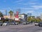 The iconic Austin Motel on South Congress Avenue, Austin, Texas, with modern high rise buildings in the background