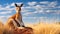 Iconic Australian Landscape: Kangaroo Resting On Tall Grass